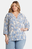 NYDJ Pintuck Blouse In Plus Size  - Blue Dahlia