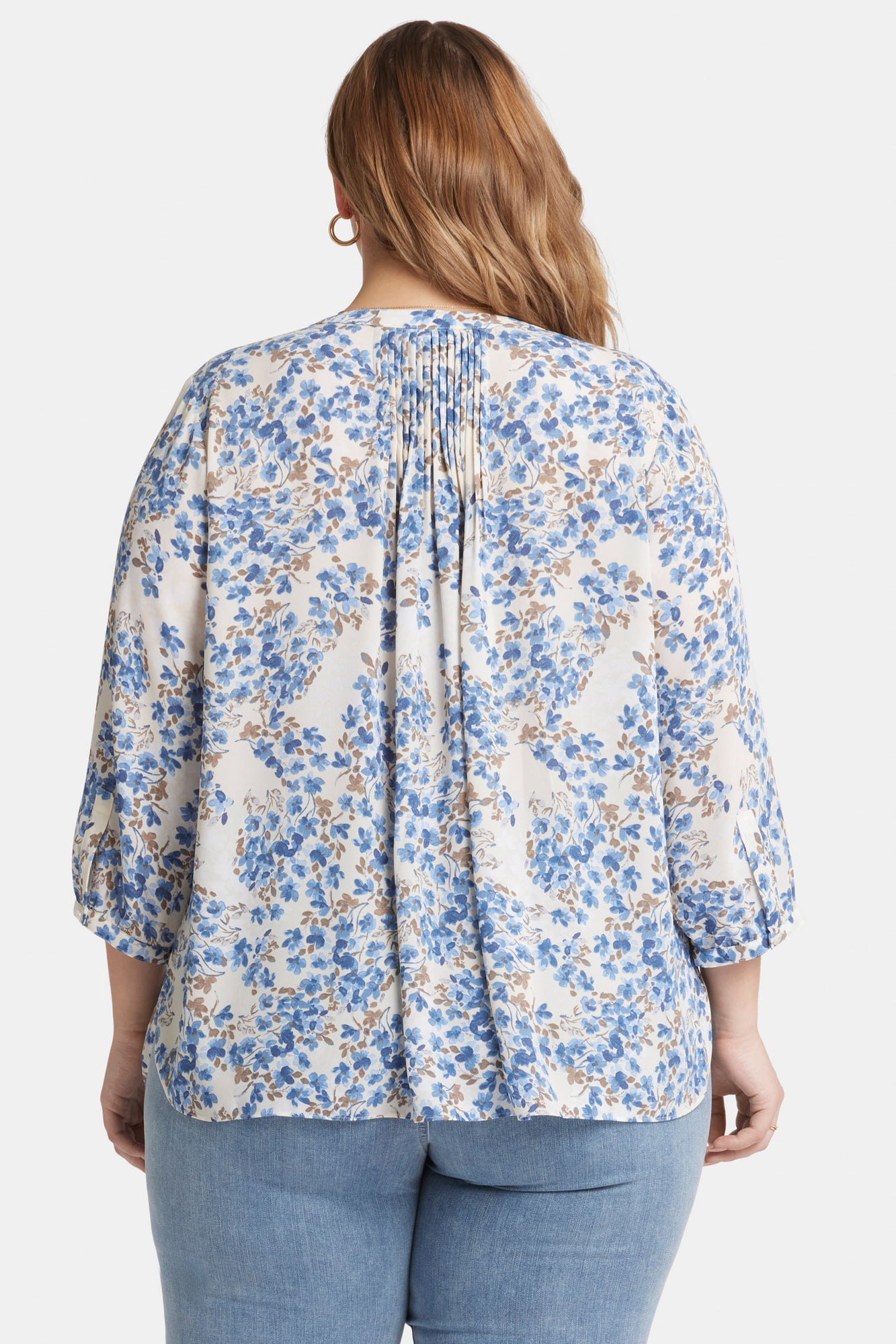 NYDJ Pintuck Blouse In Plus Size  - Blue Dahlia