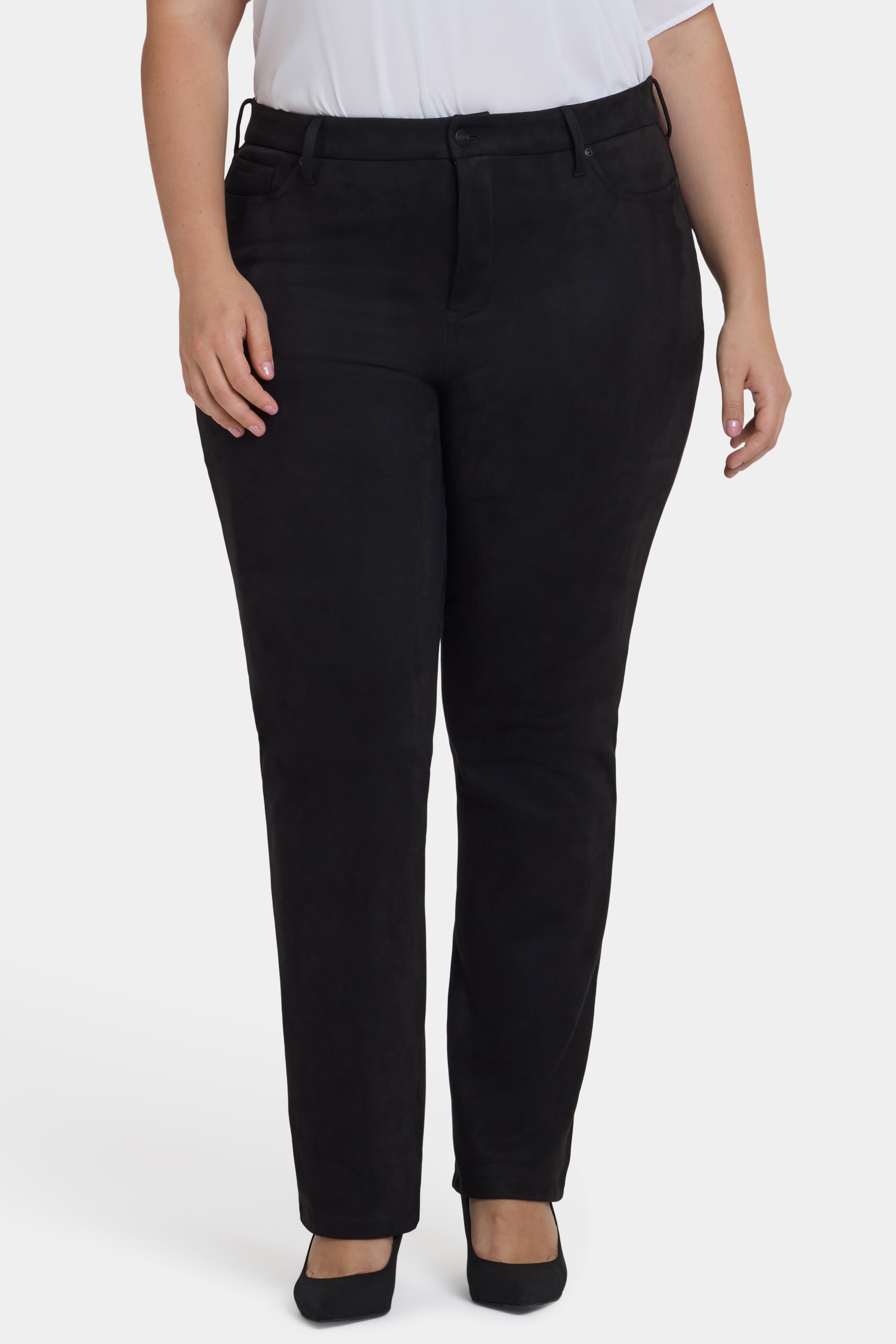 Marilyn Straight Pants In Plus Size In Stretch Faux Suede - Black