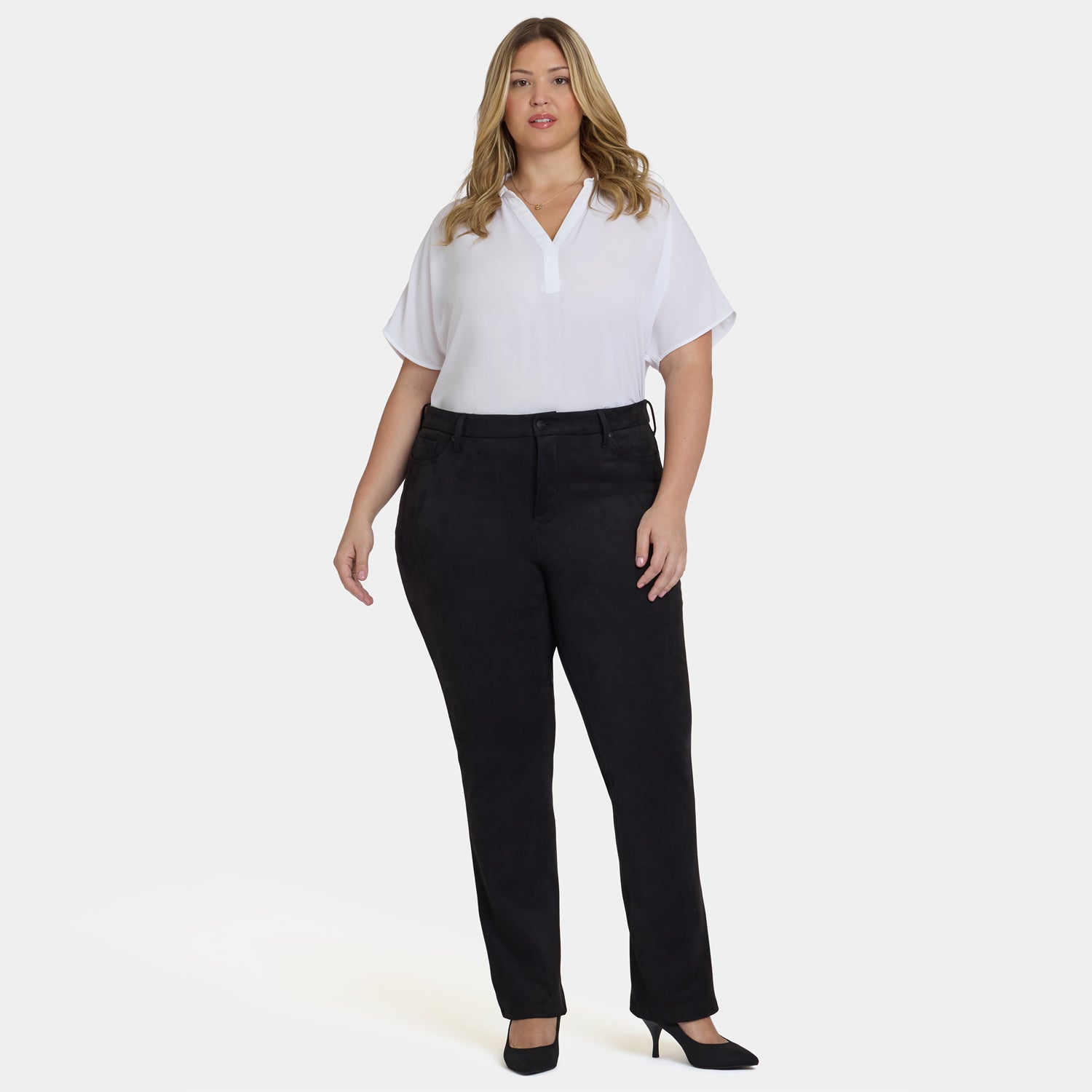 Marilyn Straight Pants In Plus Size In Stretch Faux Suede - Black