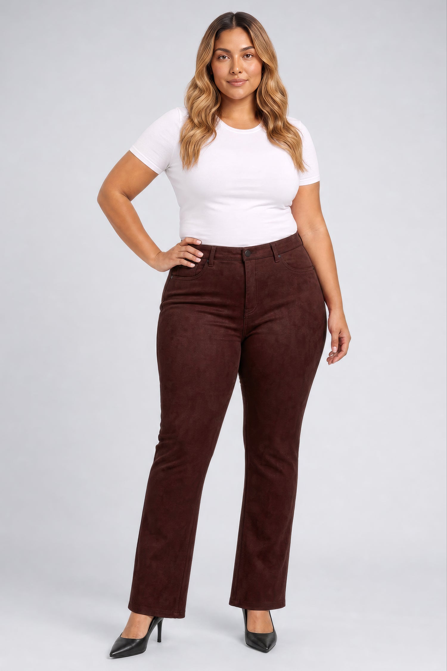 NYDJ Faux Suede Marilyn Straight Pants In Plus Size Sculpt-Her™ Collection - Bitter Chocolate