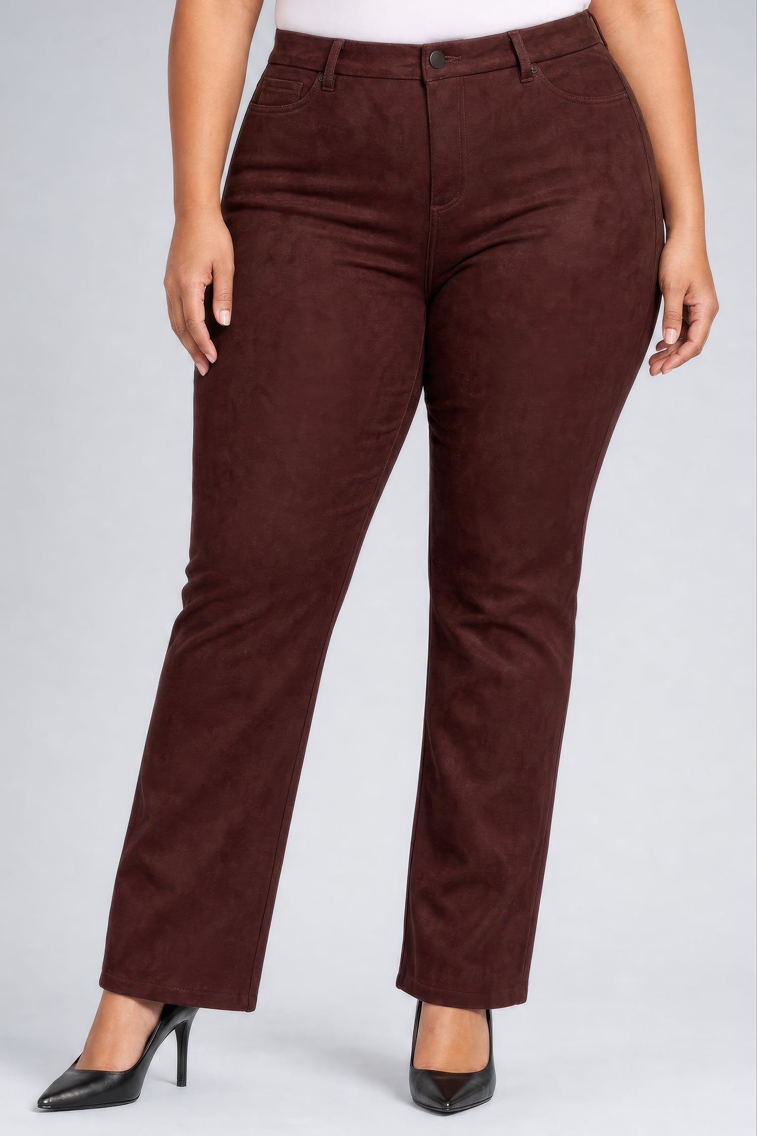 NYDJ Faux Suede Marilyn Straight Pants In Plus Size Sculpt-Her™ Collection - Bitter Chocolate