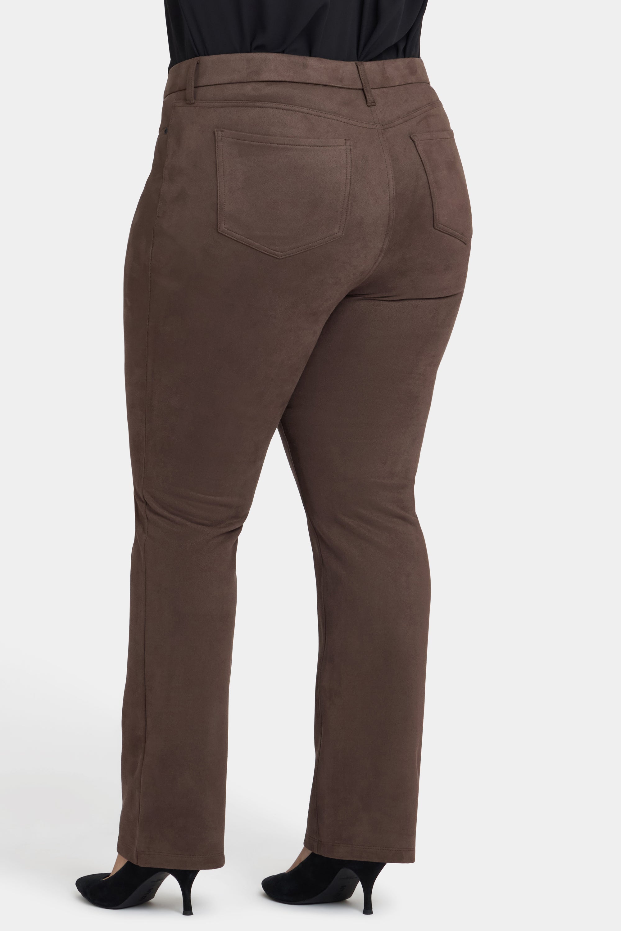 NYDJ Marilyn Straight Pants In Plus Size In Stretch Faux Suede - Coffee Bean