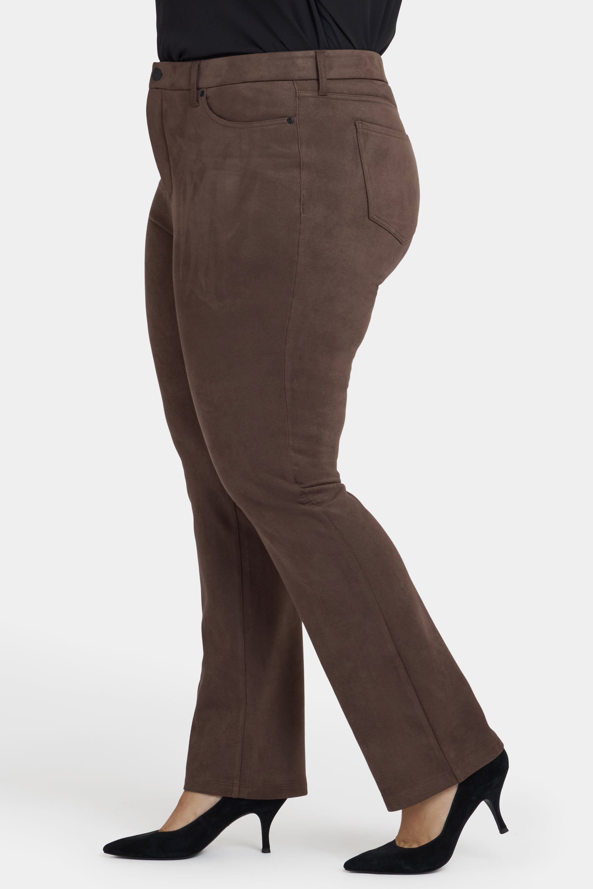 NYDJ Marilyn Straight Pants In Plus Size In Stretch Faux Suede - Coffee Bean