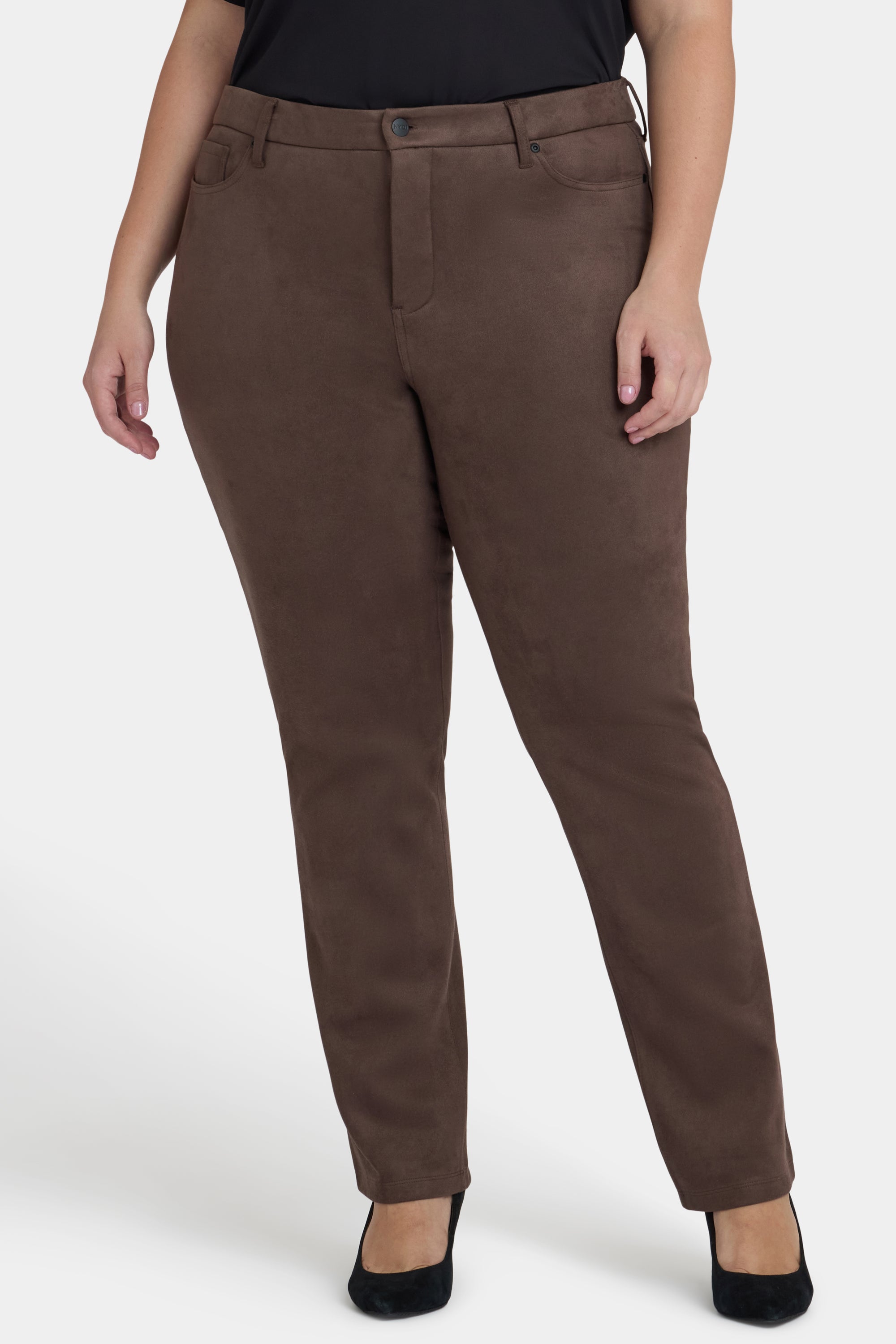 NYDJ Marilyn Straight Pants In Plus Size In Stretch Faux Suede - Coffee Bean