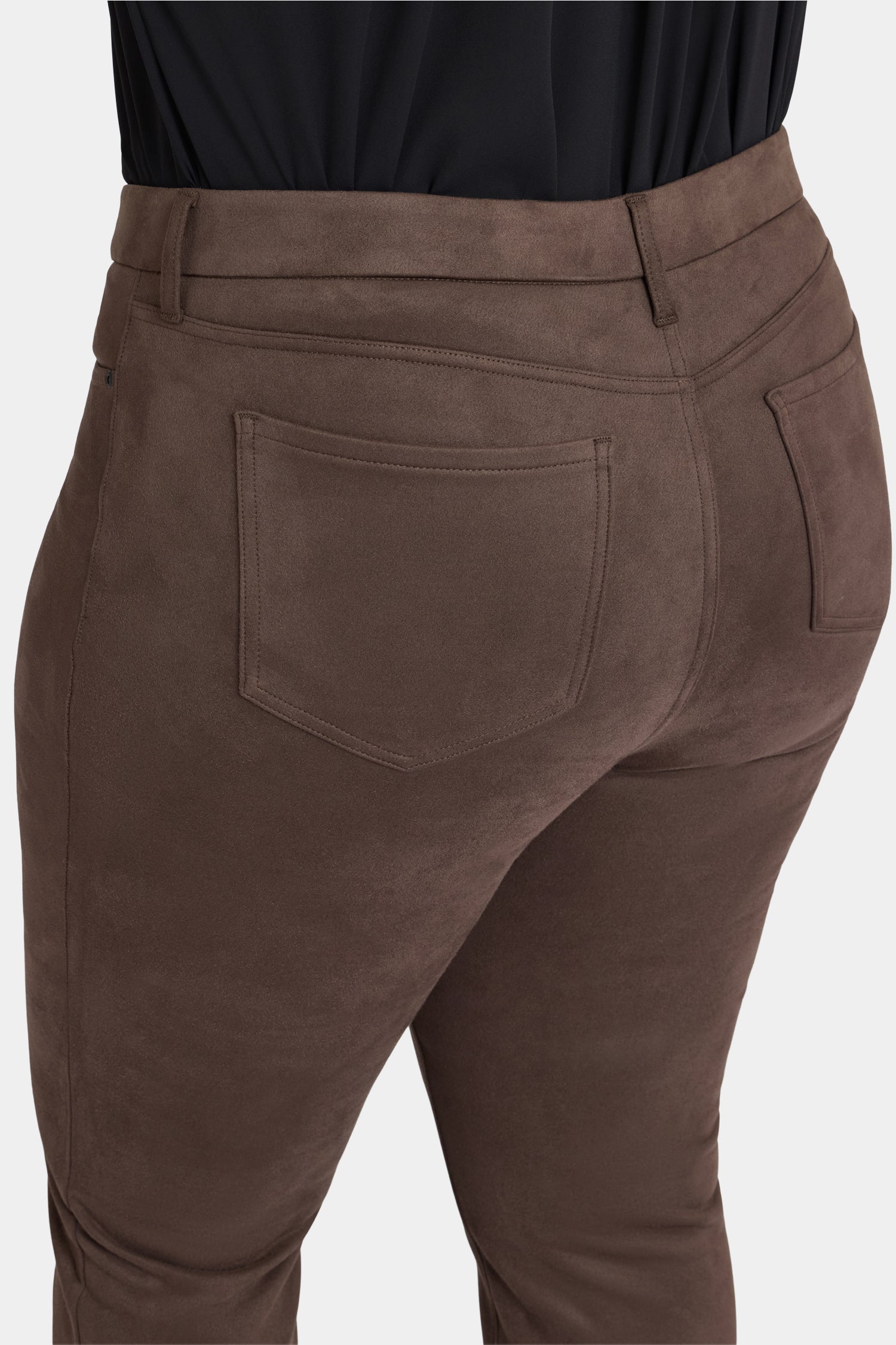 NYDJ Marilyn Straight Pants In Plus Size In Stretch Faux Suede - Coffee Bean