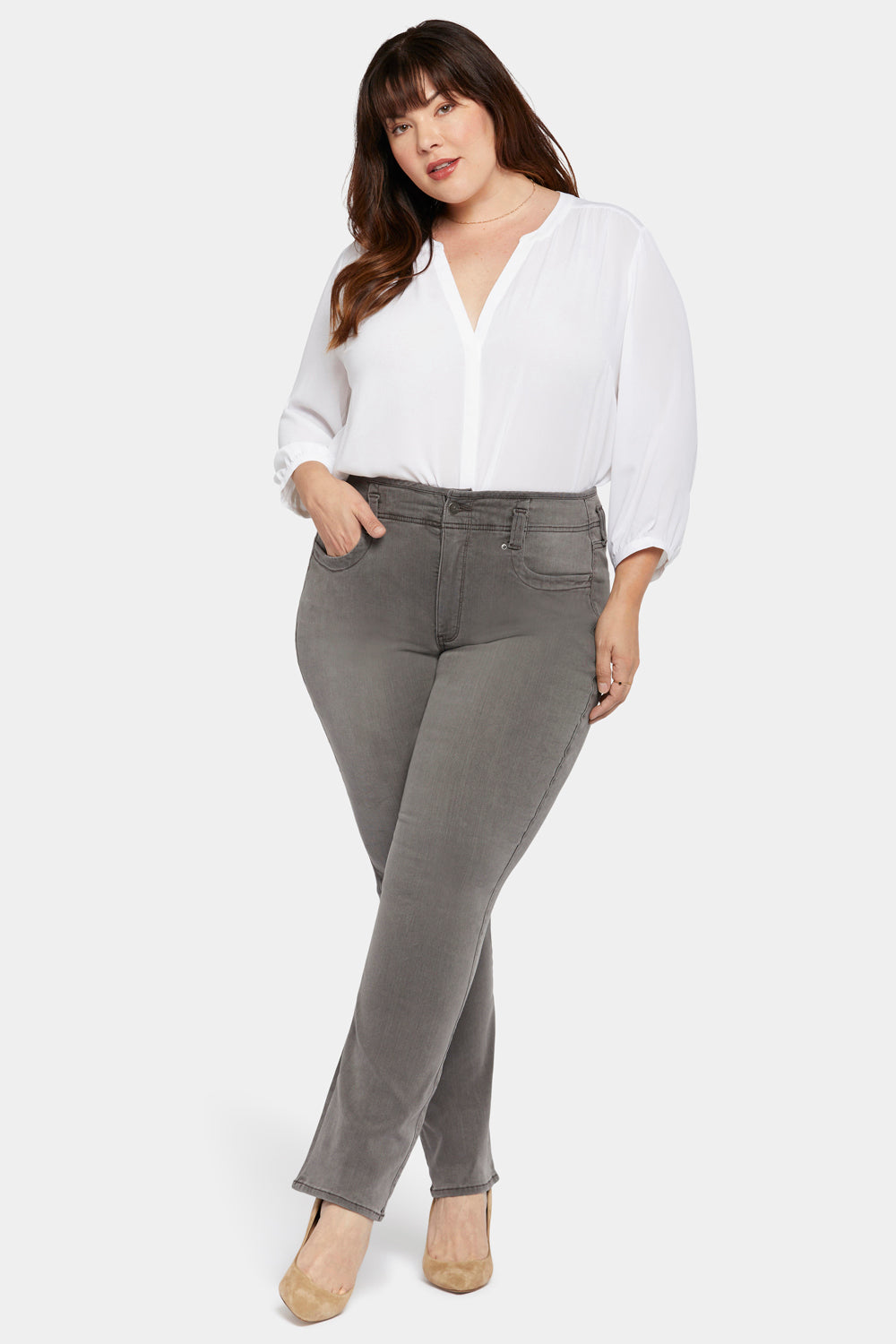 NYDJ Marilyn Straight Jeans In Plus Size With High Rise - Smokey Mountain