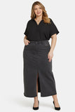 NYDJ High Rise Long Skirt In Plus Size With Center Front Slit - Cloud Stone