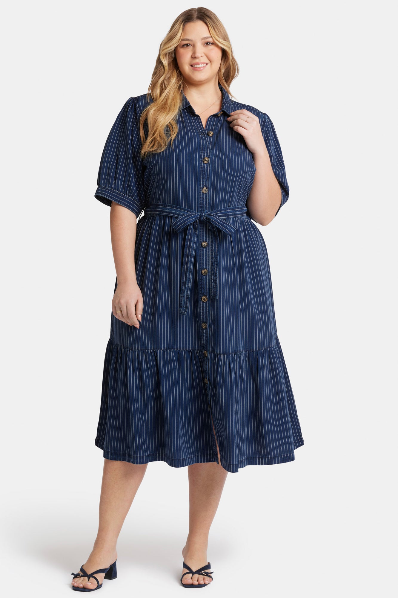 NYDJ Kate Ruffle Dress In Plus Size  - Dark Ocean