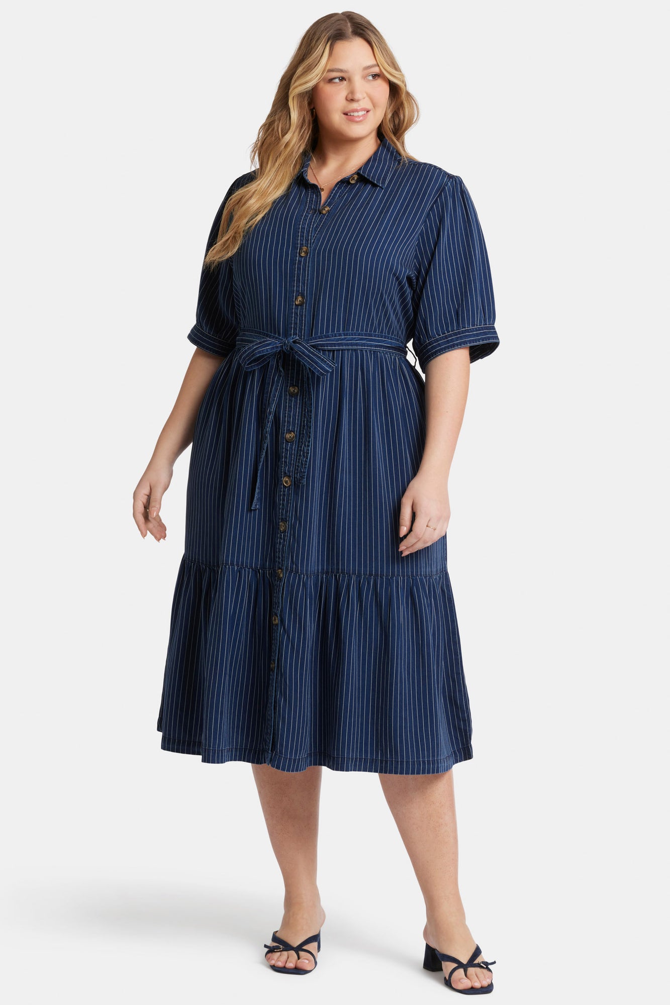 NYDJ Kate Ruffle Dress In Plus Size  - Dark Ocean