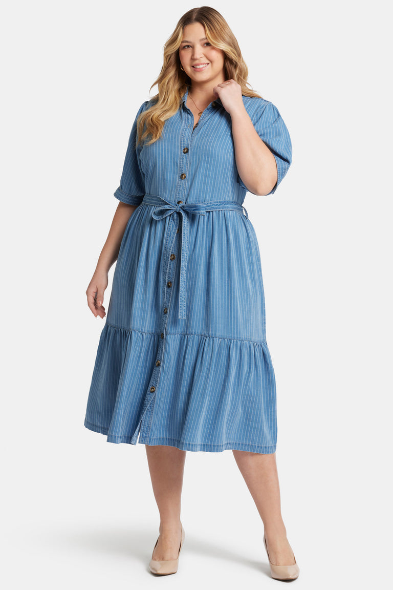 NYDJ Kate Ruffle Dress In Plus Size  - Light Marine