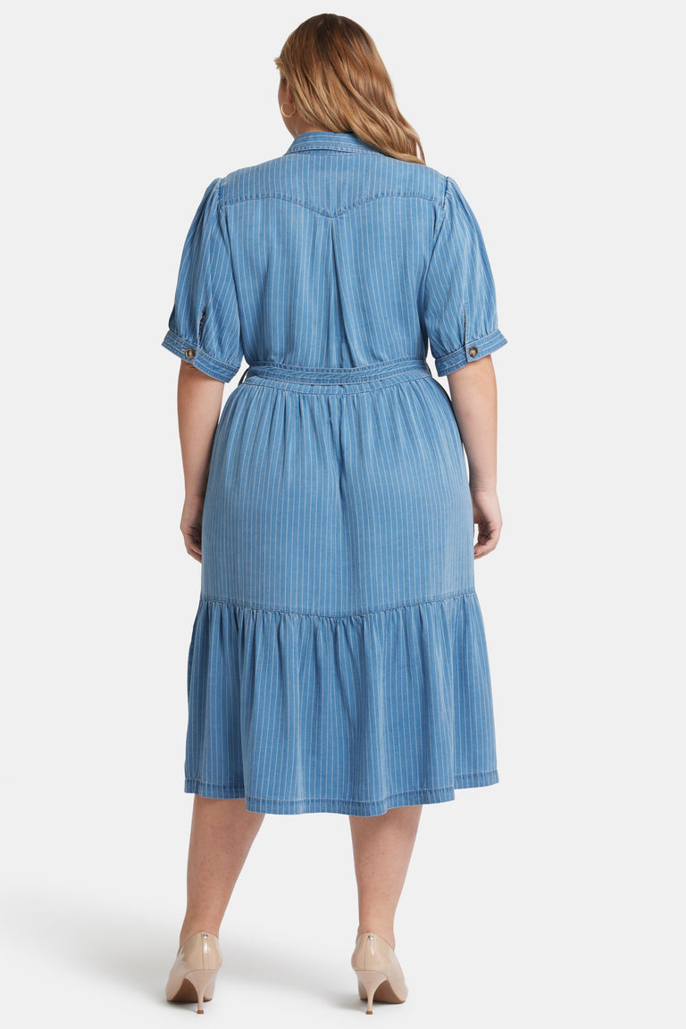 NYDJ Kate Ruffle Dress In Plus Size  - Light Marine