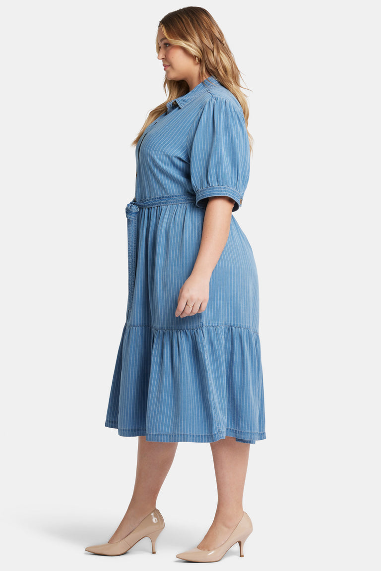 NYDJ Kate Ruffle Dress In Plus Size  - Light Marine