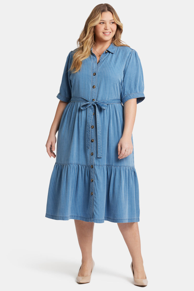 NYDJ Kate Ruffle Dress In Plus Size  - Light Marine