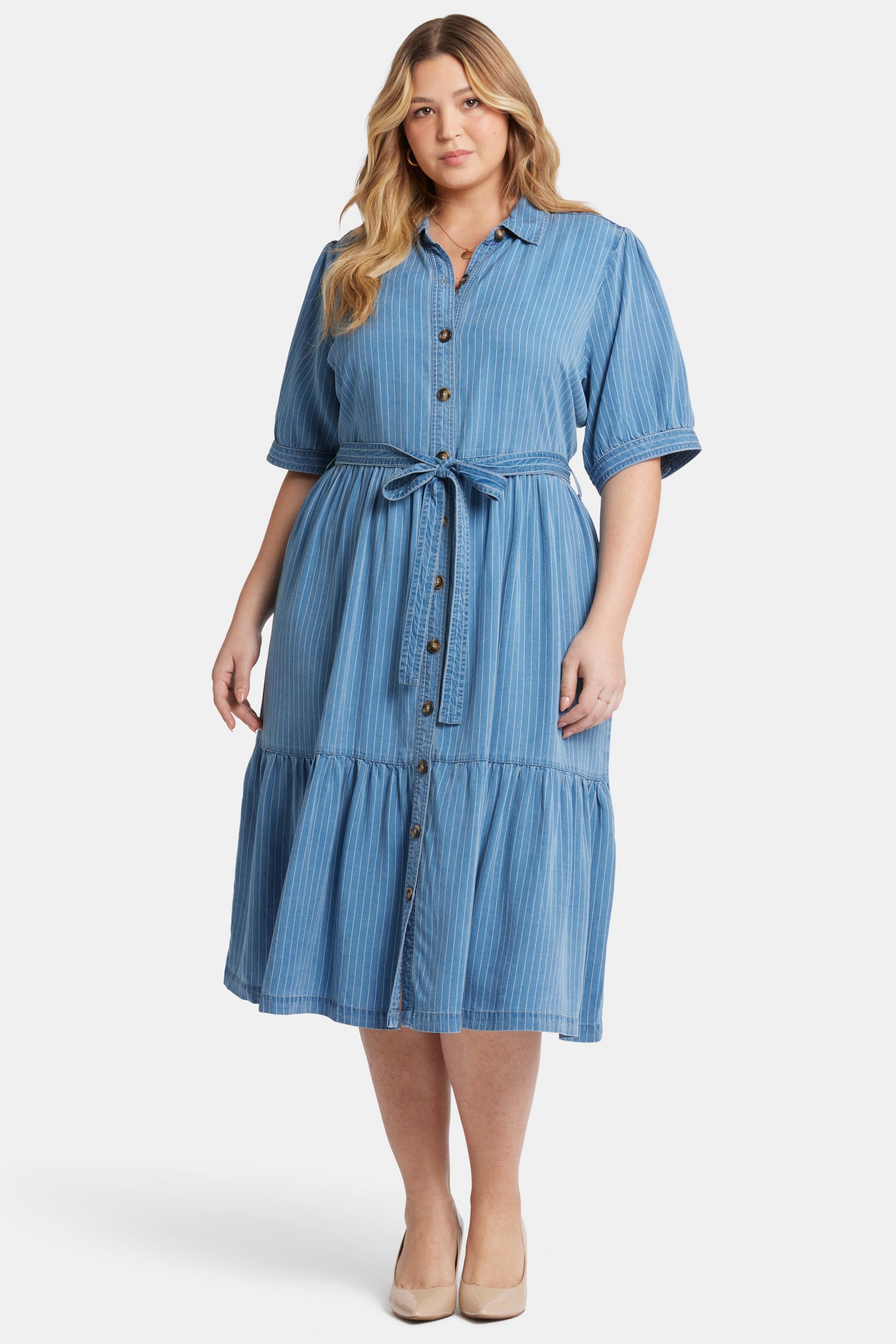 NYDJ Plus Size Kate Elbow Ruffle Sleeve Dress - Light Marine