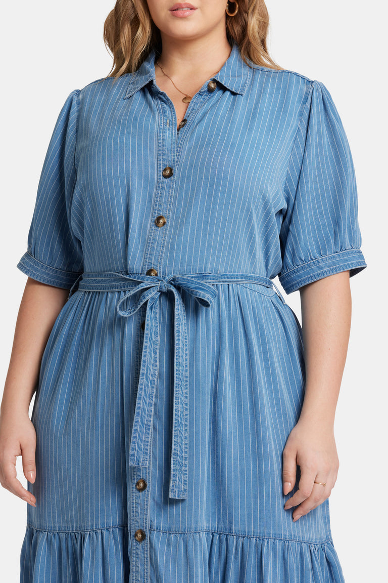 NYDJ Kate Ruffle Dress In Plus Size  - Light Marine