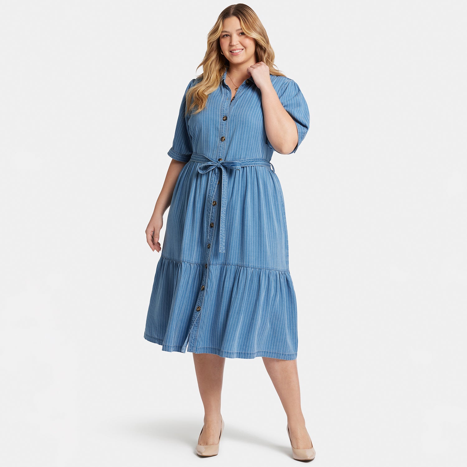 white christmas dresses Plus size Denim Patch Maxi Dress – Jazlyn Rene main image 0
