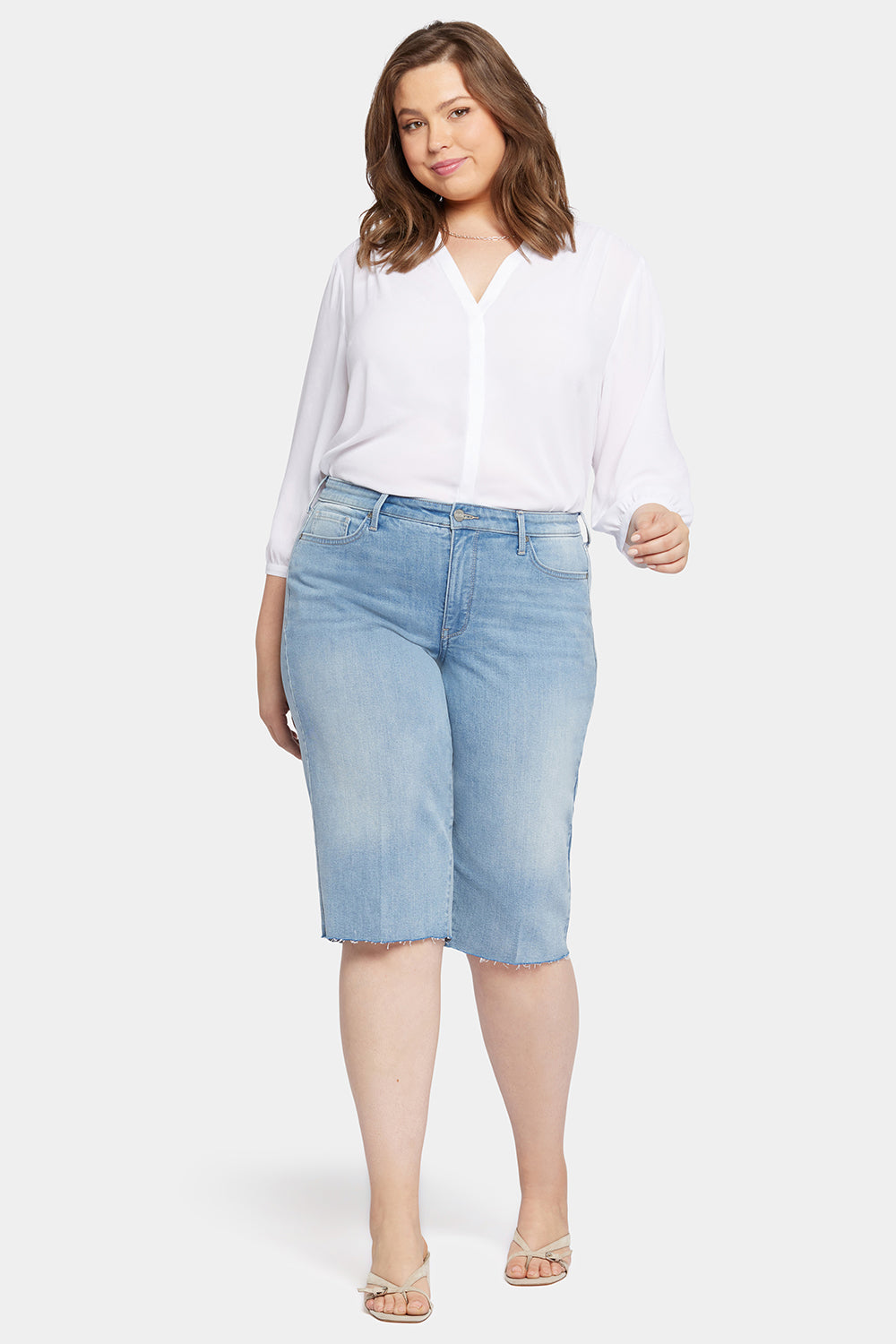 NYDJ Kristie 80s Bermuda Denim Shorts In Plus Size With Pressed Creases And Raw Hems - Afterglow