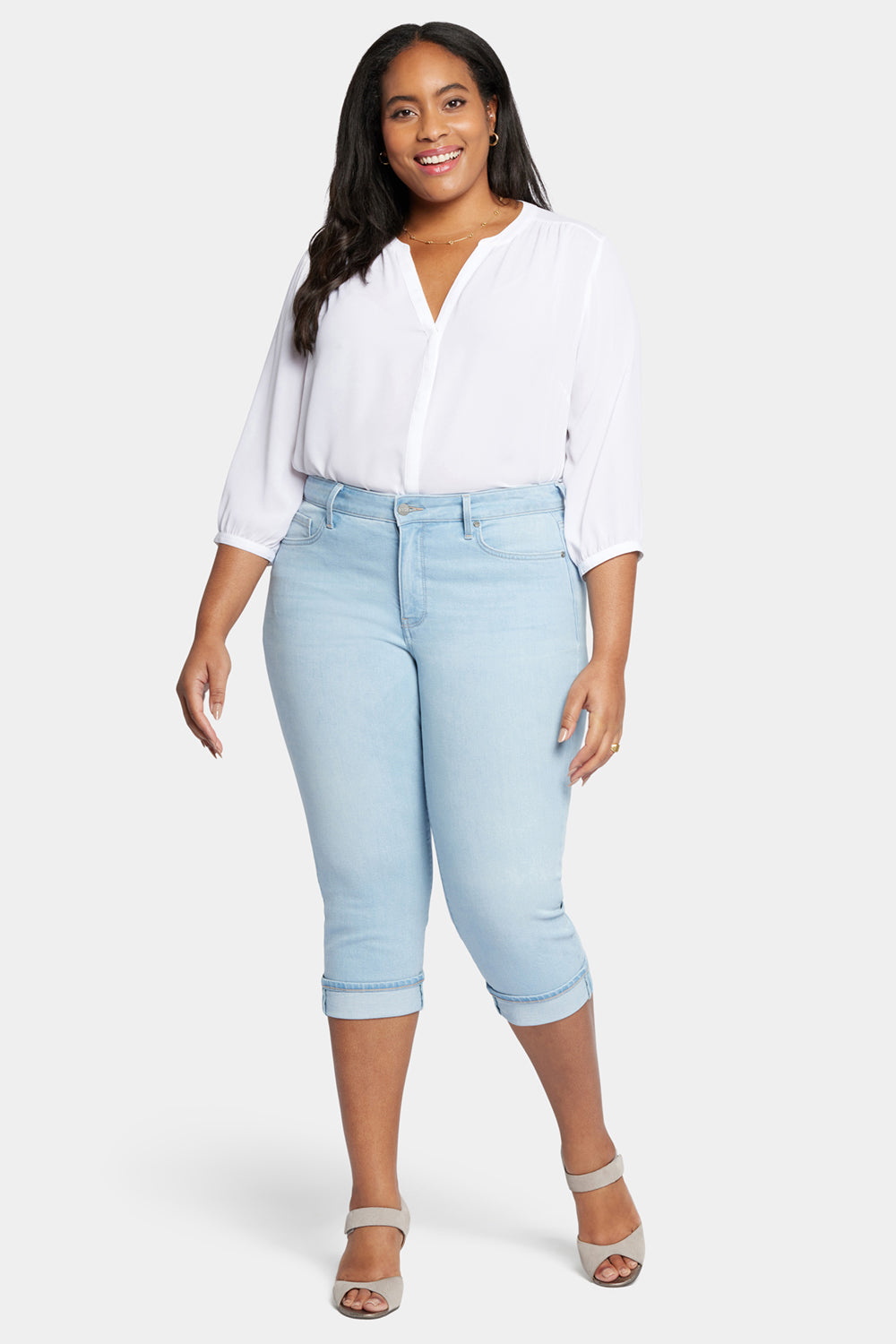 NYDJ Marilyn Straight Crop Jeans In Plus Size With Cuffs - Brightside