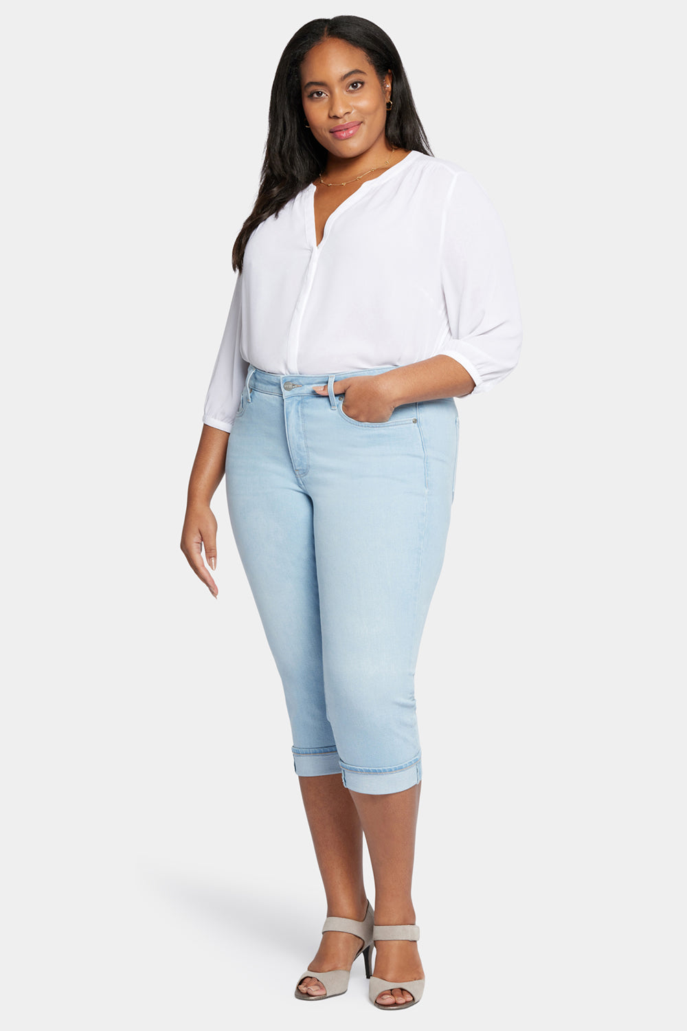 NYDJ Marilyn Straight Crop Jeans In Plus Size With Cuffs - Brightside