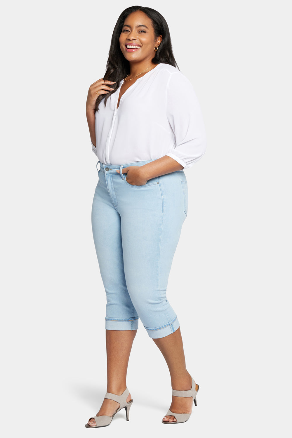 NYDJ Plus Marilyn Crop Cuff Jeans, Jeans Donna A Gamba Dritta Con Risvolto, Taglie Forti, Tecnologia Lift Tuck