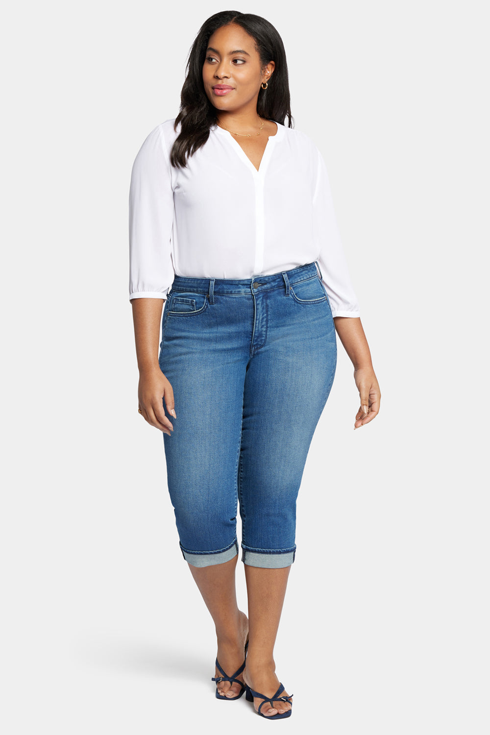 NYDJ Marilyn Straight Crop Jeans In Plus Size With Cuffs - Windfall