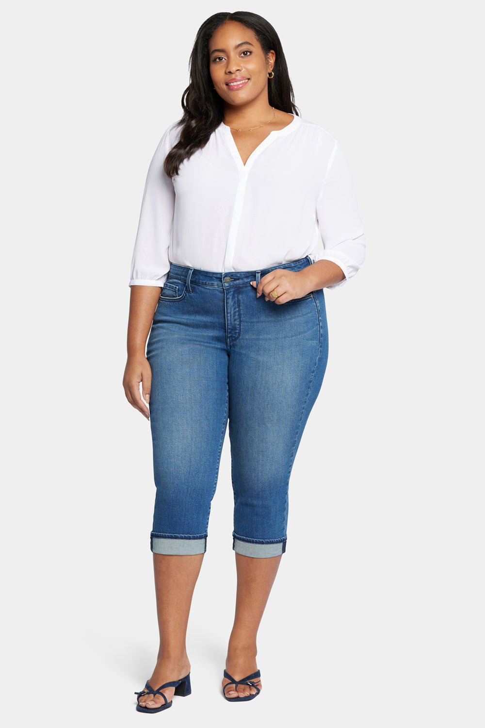 NYDJ Marilyn Straight Crop Jeans In Plus Size With Cuffs - Windfall