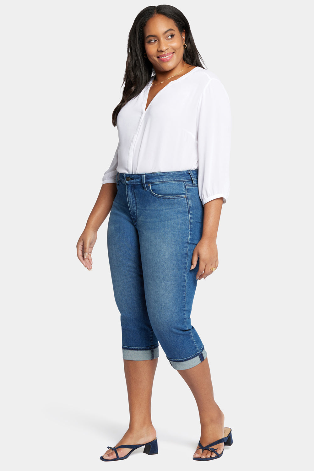 Marilyn Straight Crop Jeans In Plus Size With Cuffs - Windfall