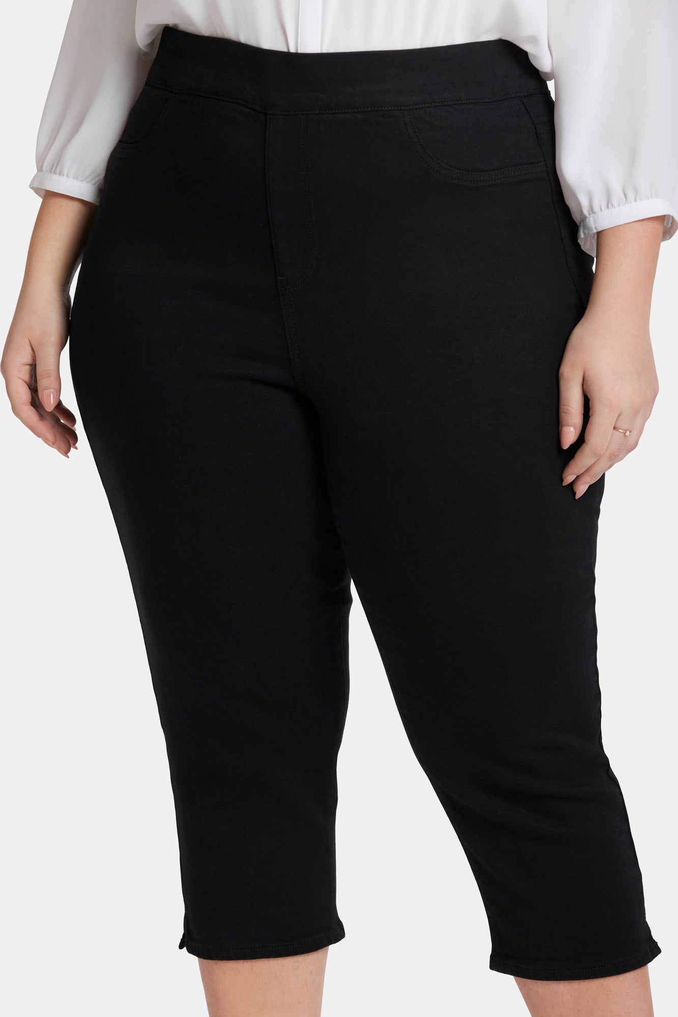 NYDJ Dakota Crop Pull-On Jeans In Plus Size In Soft-Contour Denim™ With Side Slits - Overdye Black