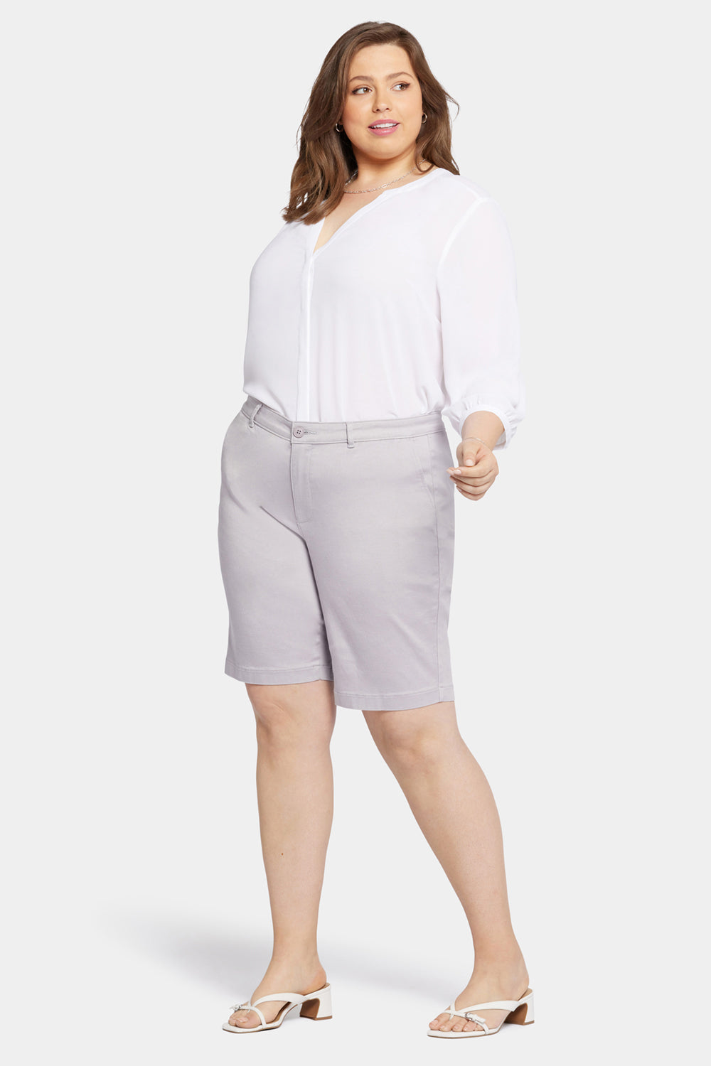 Bermuda Shorts In Plus Size In Stretch Twill Pearl Grey Grey NYDJ