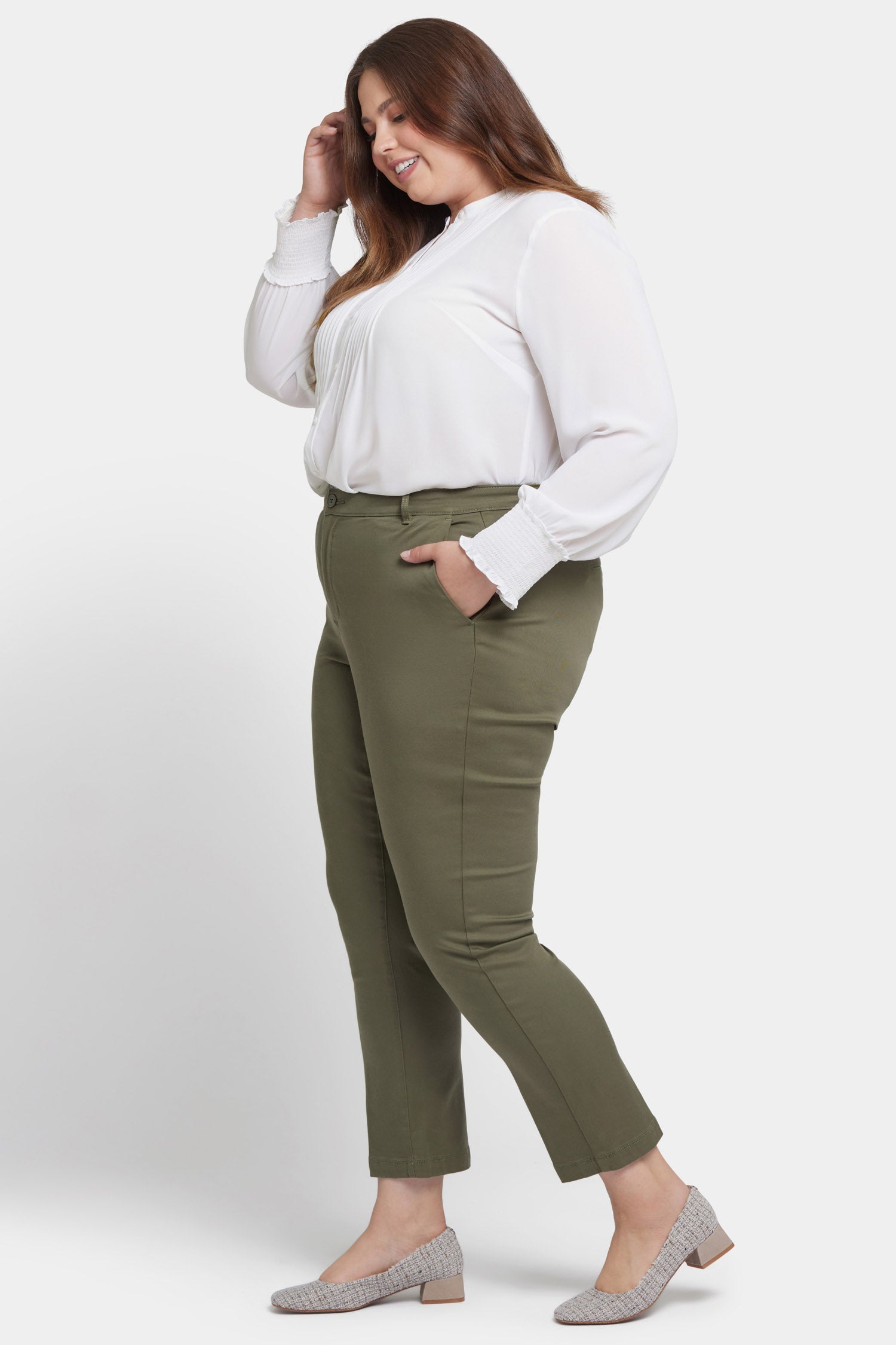 Sadie Slim Pants In Plus Size In Stretch Twill - Avocado Green | NYDJ Sadie Slim Pants In Plus Size In Stretch Twill - Avocado Green | NYDJ