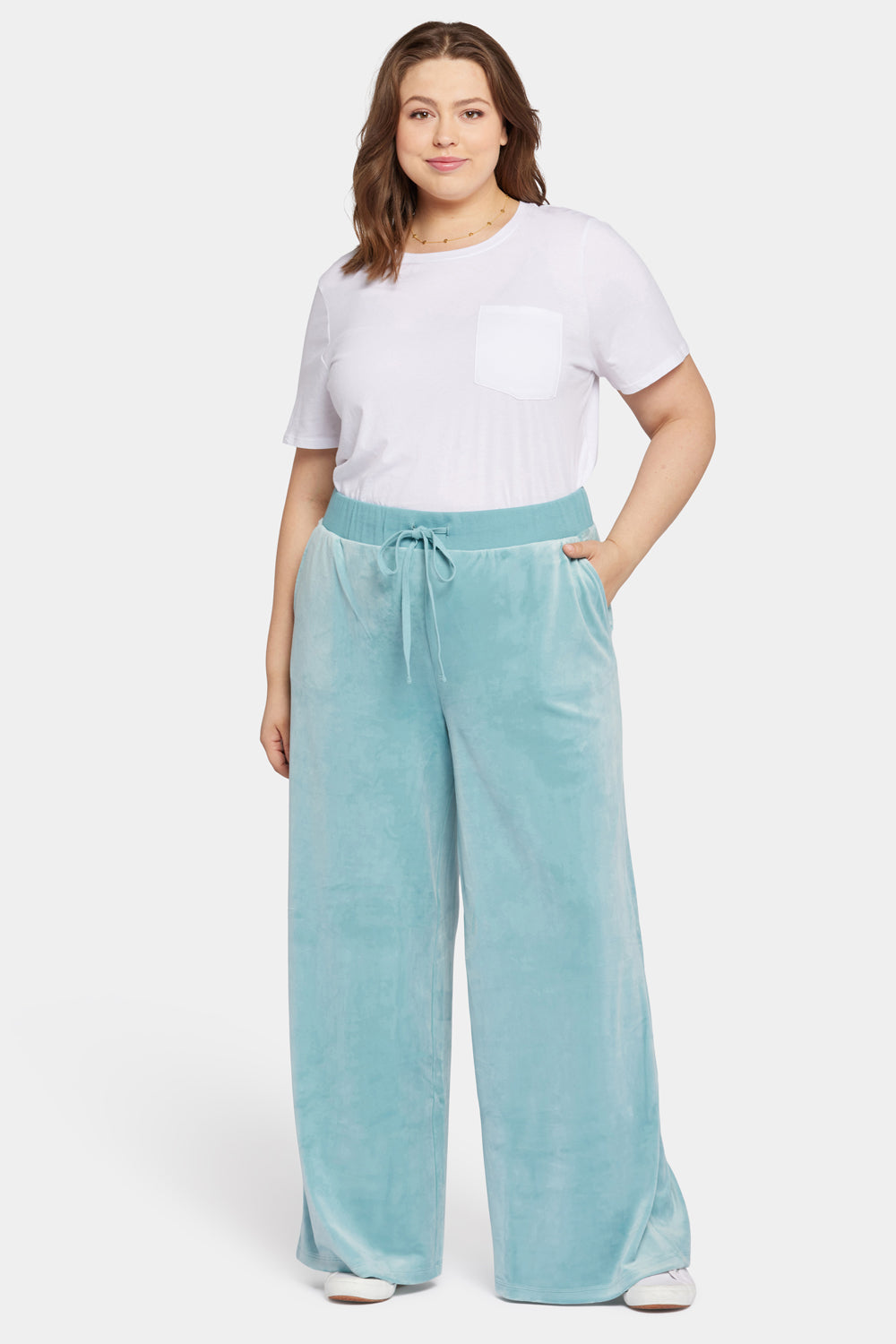 NYDJ Velour Drawstring Wide Leg Pants In Plus Size Forever Comfort™ Collection - Dutch Blue