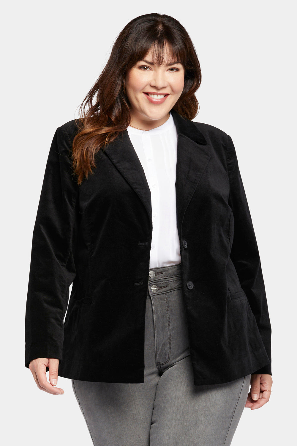 NYDJ Classic Blazer Jacket In Plus Size In Velveteen - Black