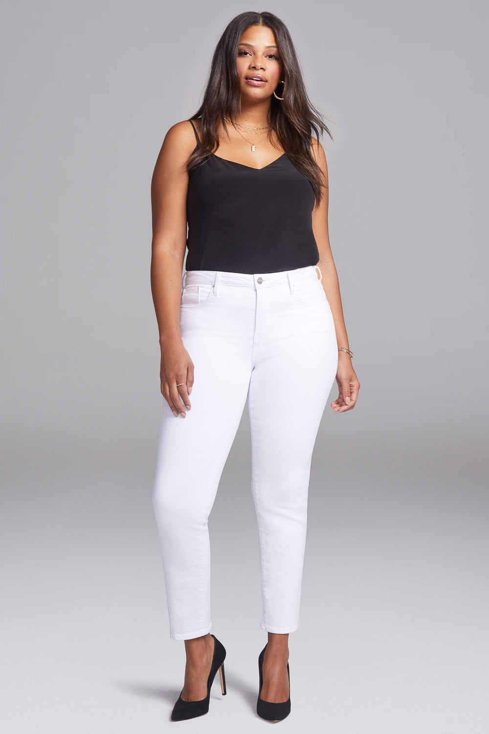 NYDJ Slim Straight Ankle Jeans In Short Inseam In Curves 360 Denim With Side Slit - Optic White