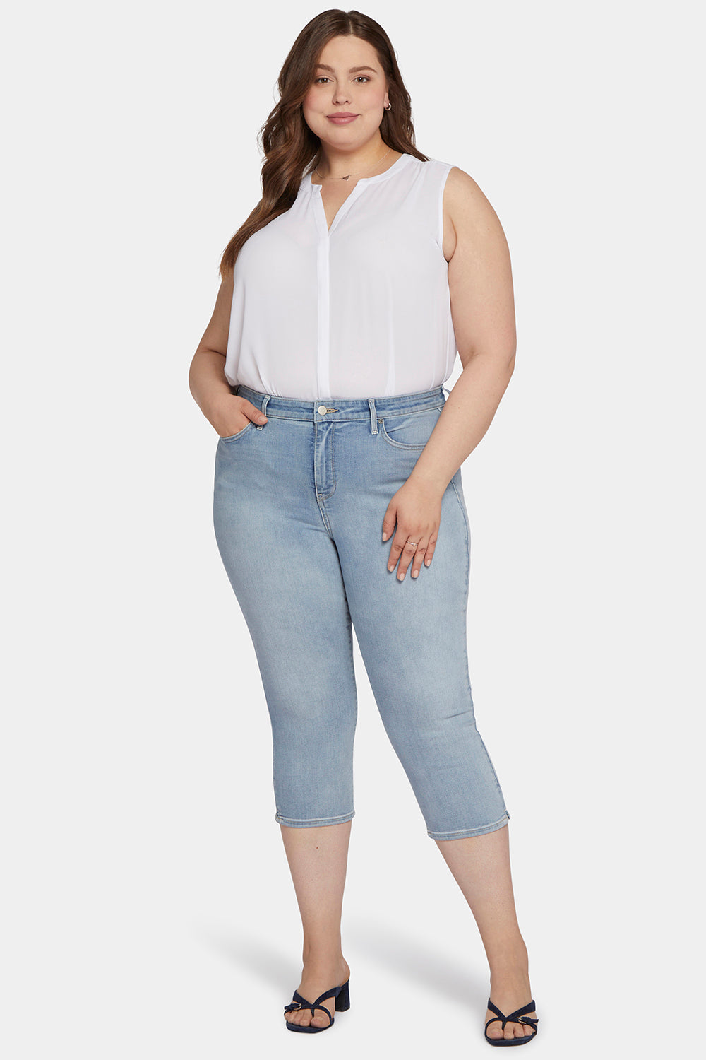 NYDJ Slim Straight Crop Jeans In Curves 360 Denim With Side Slits - Charmed