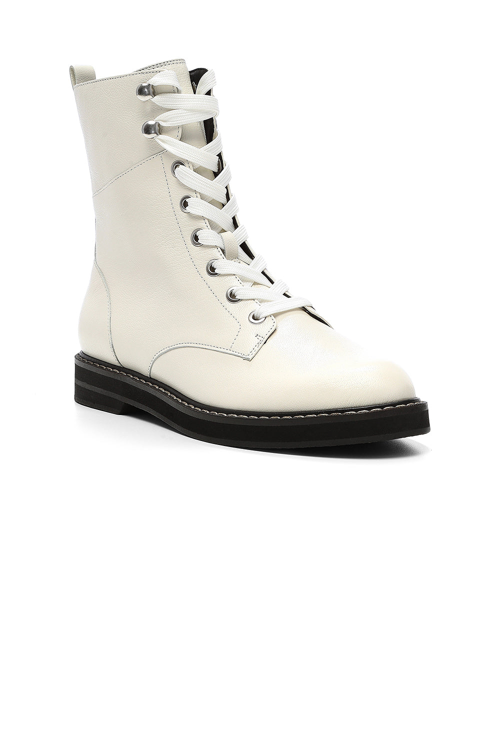 NYDJ Estella Lace-Up Boots In Distressed Leather - Off White