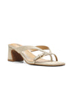 NYDJ Glam Block Heel Sandals In Tumbled Metallic Suede - Light Gold