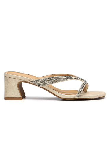 NYDJ Glynn Block Heel Sandals In Metallic Suede - Light Gold