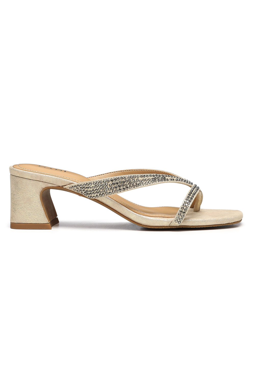 NYDJ Glynn Block Heel Sandals In Metallic Suede - Light Gold