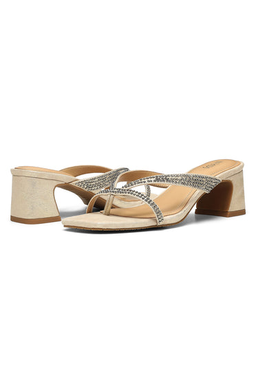 NYDJ Glynn Block Heel Sandals In Metallic Suede - Light Gold