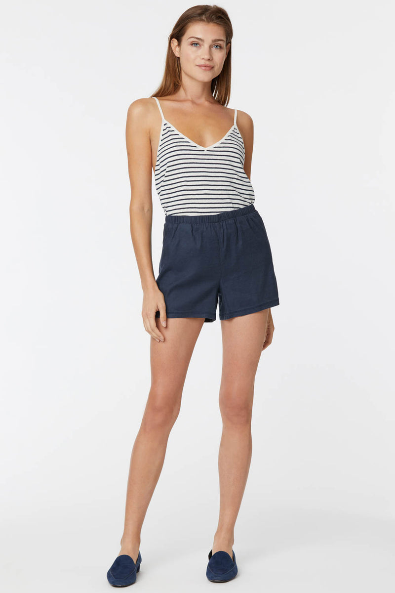 Pull-On Shorts In Stretch Linen - Oxford Navy Blue | NYDJ
