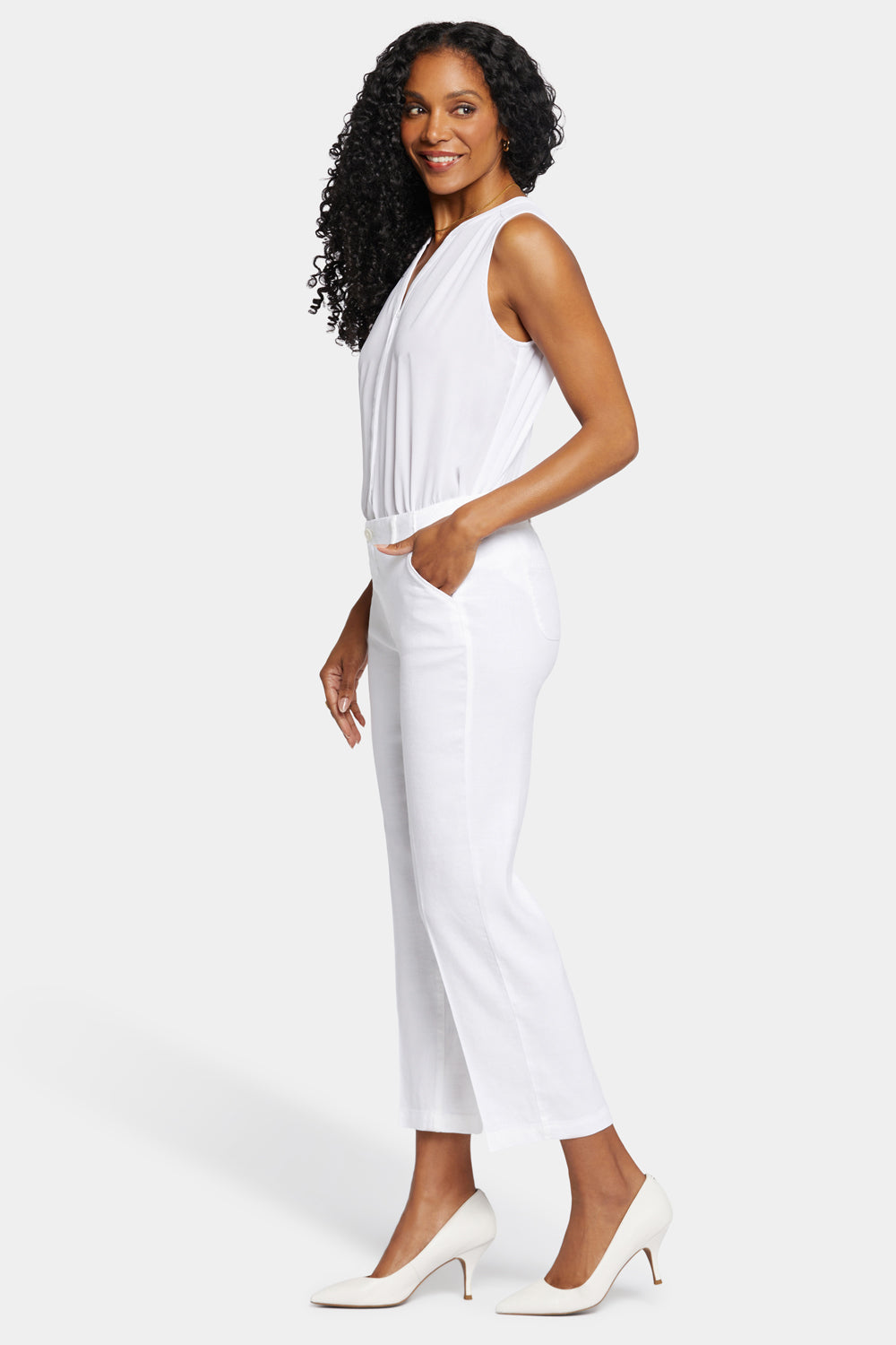 NYDJ Marilyn Straight Ankle Pants In Stretch Linen - Optic White