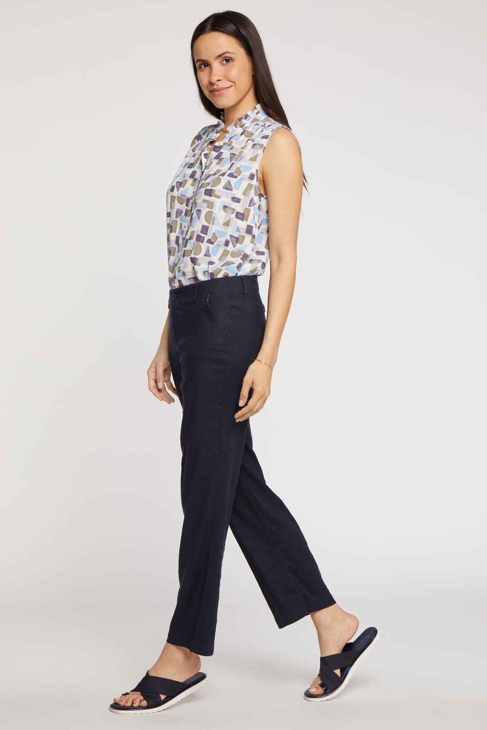 NYDJ Marilyn Straight Ankle Pants In Stretch Linen - Oxford Navy