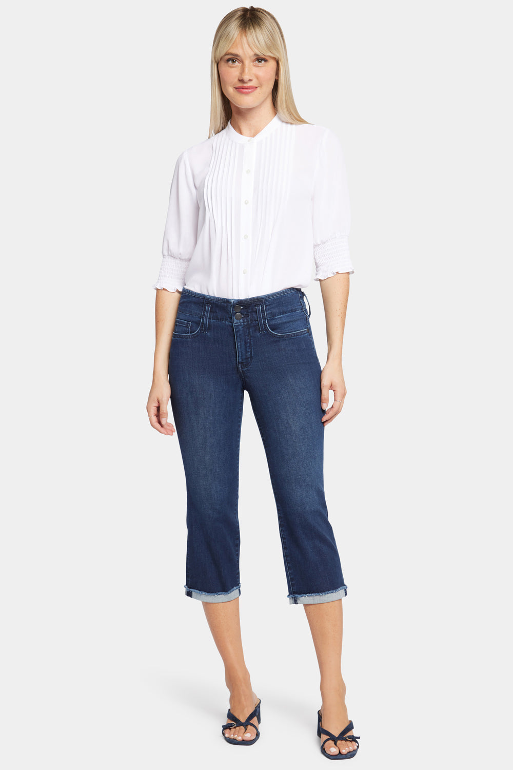 NYDJ Marilyn Straight Crop Jeans In Cool Embrace® Denim With Frayed Cuffs - Breathtaking
