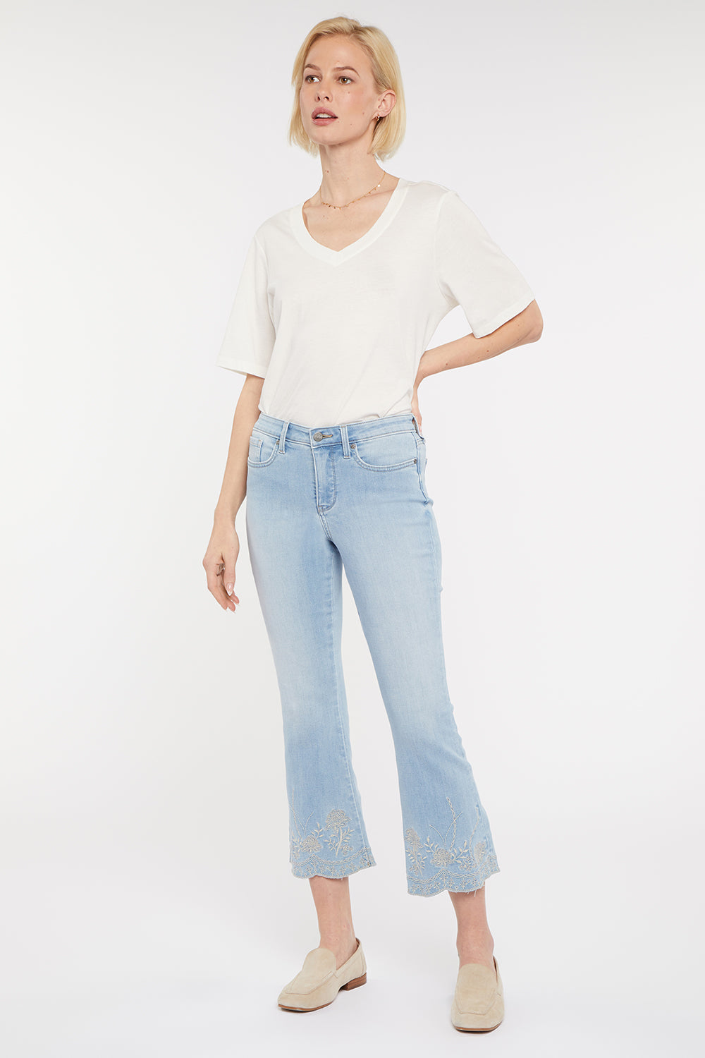 NYDJ Fiona Slim Flared Ankle Jeans With Embroidery - Northstar