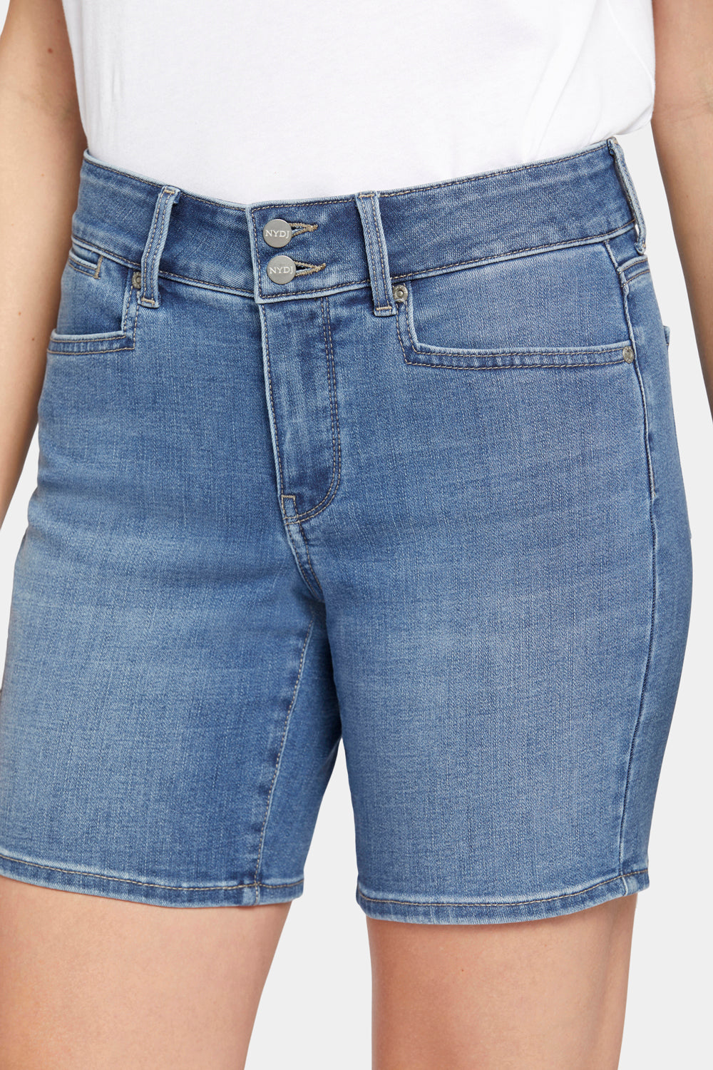NYDJ Frankie Relaxed Denim Shorts With Wide Waistband And Square Pockets - Awakening