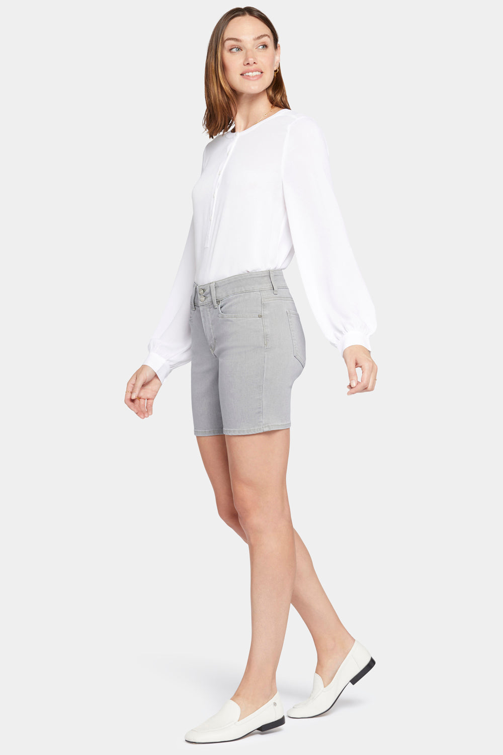 NYDJ Frankie Relaxed Denim Shorts With Wide Waistband and Squared Pockets - Charisma
