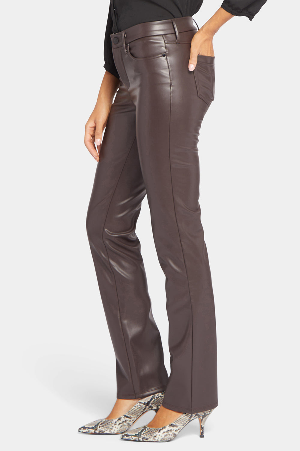 NYDJ Faux Leather Marilyn Straight Pants Sculpt-Her™ Collection - Cordovan