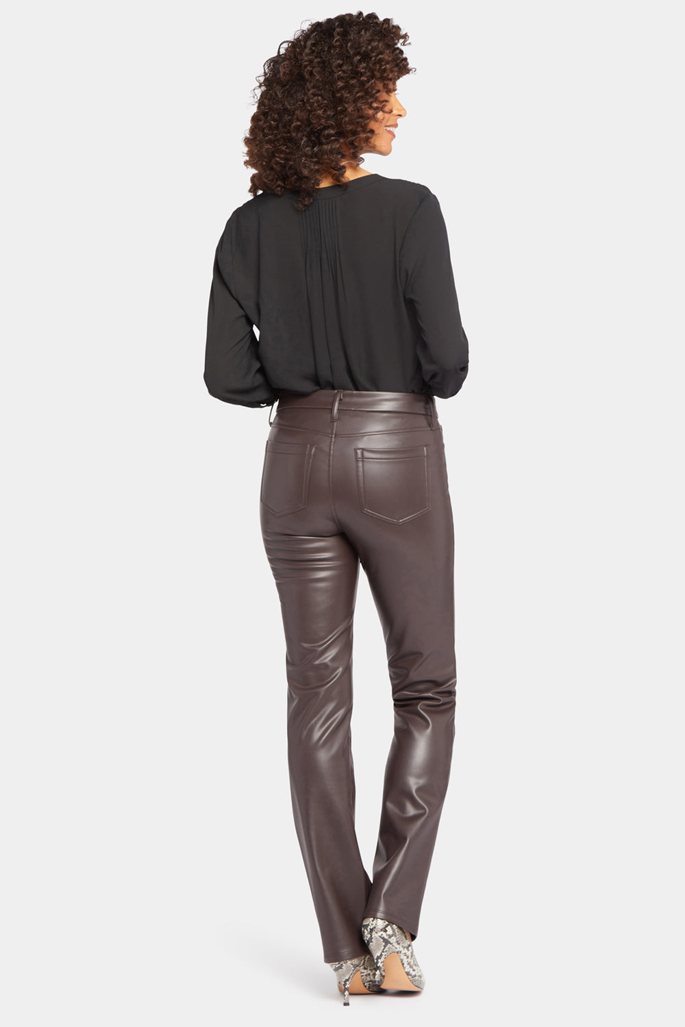 NYDJ Faux Leather Marilyn Straight Pants Sculpt-Her™ Collection - Cordovan