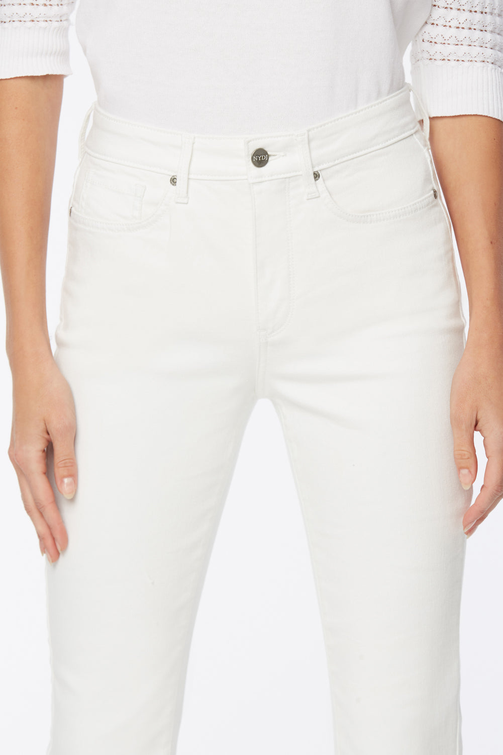 NYDJ Slim Bootcut Ankle Jeans In Cool Embrace® Denim With Frayed Hems - Optic White